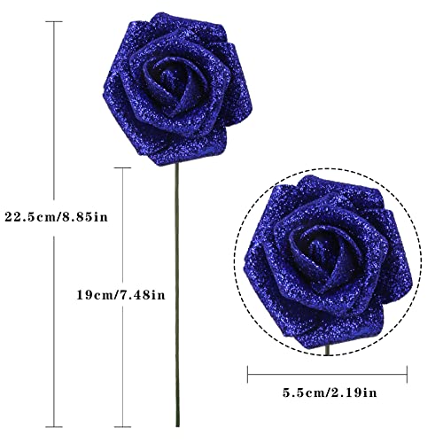 IPOPU Foam Roses,50pcs Royal Blue Glitter Roses Glitter Flowers Foam Flowers with Stem for DIY Wedding Bridal Bouquet Home Party Decoration(Royal Blue) - color: 50pcs Royal Blue