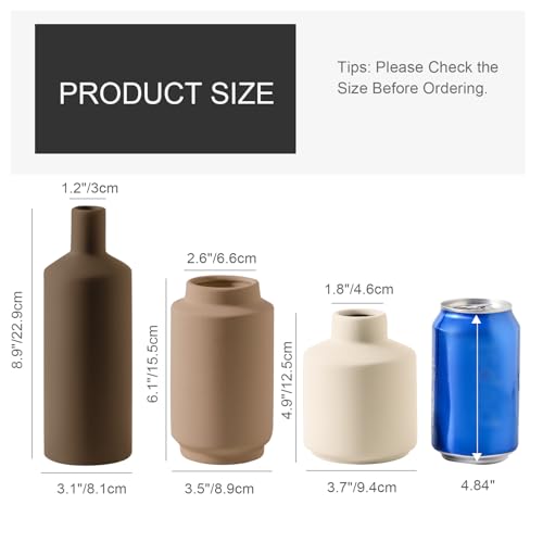 Ceramic Vase Set of 3 Terracotta Brown Beige, Modern Small Flower Vases for Home Decor, Boho Farmhouse Rustic Decorative Vases for Living Room Table Shelf Kitchen Bedroom Centerpieces - color: Multi 3q