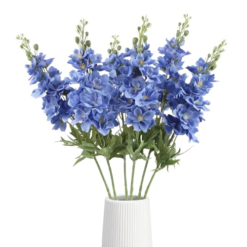 IPOPU Blue Delphinium Artificial Flowers,6PCS Faux Delphinium Bulk 28.74'' Realistic Silk Fake Snapdragon Flowers with Stems for Wedding Garden Table Home Decor (Deep Blue) - color: Deep Blue