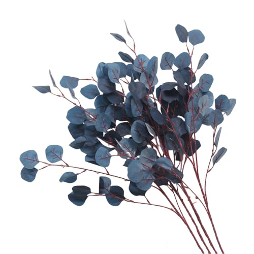 XZJMY 4 Pack Artificial Eucalyptus Stems Leaves 95cm Long Faux Eucalyptus Branches,Artificial Flowers Greenery for Home Decor Flower Arrangement Wedding Party Table Centerpiece (Navy Blue) - color: Navy Blue