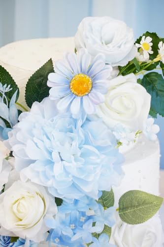 Artificial Flower Combination Box Set Artificial Flower Loose Leaves and Stems DIY Wedding Center Bouquet Bride Wedding Baby Shower(Fresh Light Blue) - color: Fresh Light Blue