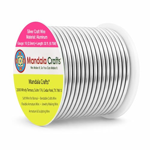 Mandala Crafts 10 Gauge Anodized Aluminum Craft Wire for Jewelry Making - 32 FT Colored Flexible Silver Tone Wire - Bendable for Bonsai Armature Crafting Sculpting - color: Silver, size: 10 Gauge