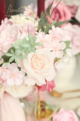 Floroom Dusty Rose Cream Artificial Flowers Fake Roses Peonies and Greenery Combo Box Set for DIY Wedding Bouquets Bridal Shower Centerpieces Floral Arrangements Party Tables Home Decorations - color: Delicate Dusty Rose