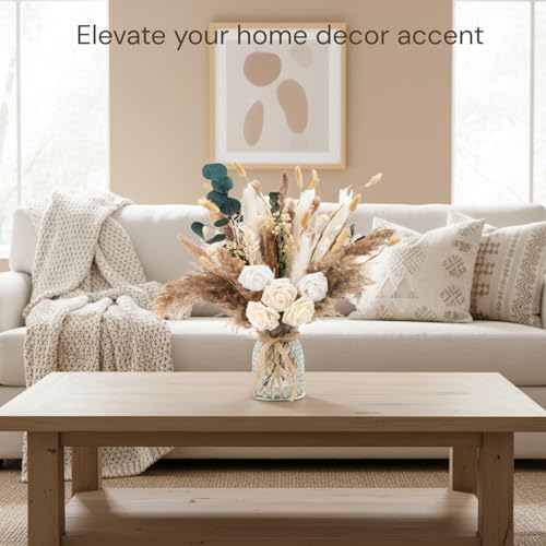 100pcs Artificial Flowers Arrangement With Vase Included, Dining Table Centerpiece Decorations, Fake Flowers in Vase, Dried Pampas Grass Floral Centerpieces, Coffee Table Decor, Centro de Mesa - size: pampas bouquet in vase