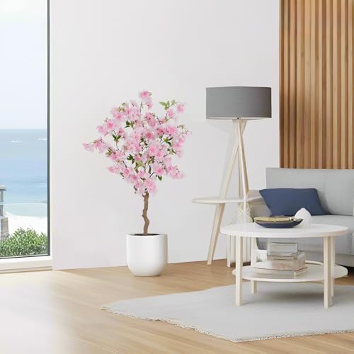 4FT Artificial Cherry Blossom Tree, Faux Sakura Tree in Pot, Realistic Fake Flower Tree for Indoor Home Decor, Artificial Floor Plant for Living Room, Bedroom, Entryway & Office - color: Pink, size: 3ft 11in