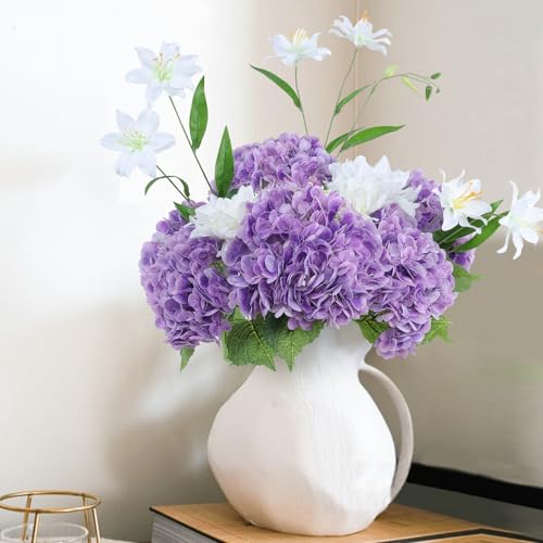 Coferset 3pcs Purple Lifelike Hydrangea Artificial Flowers 22inch Real Touch Faux Hydrangea Flower Stem for Home Party Wedding Floral Filler Arrangements Ceterpieces Bouquets - color: Purple, size: 3pcs