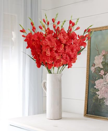 IPOPU 10 PCS Gladiolus Artificial Flowers 30.3 in Gladiolus Flowers Silk Gladiolus Flowers with Stems Artificial Gladiolus Flowers Faux Gladiolus for Home Wedding Office Decoration(Sunset) - color: Sunset