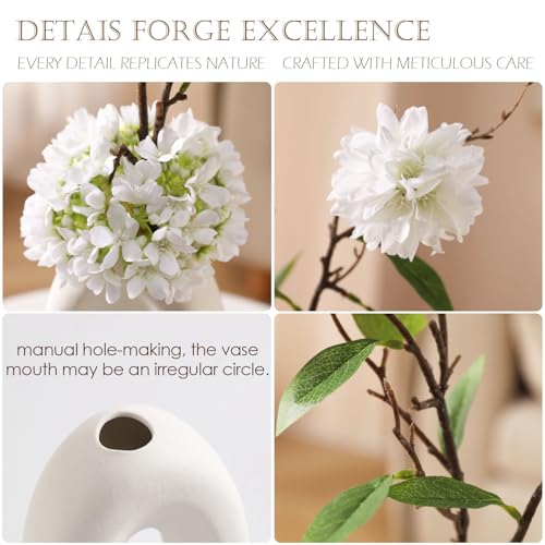 Joeabor Fake Flower Bouquet and Vase Set, Faux Flower Arrangement for Decorating Living Room and Offices, Realistic Artificial Flowers Made of Silk & Plastic, Floral Decoration with White Blossoms - color: White