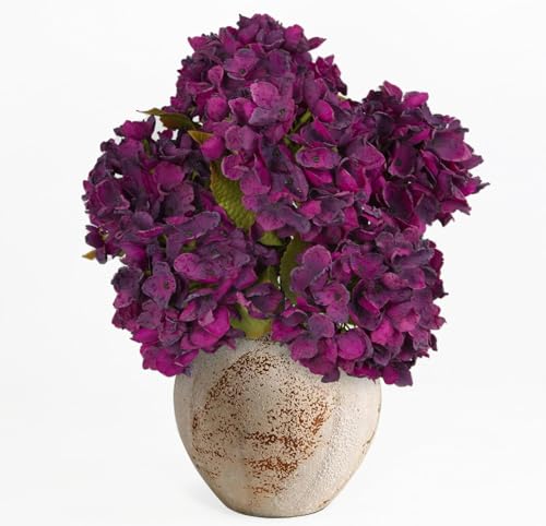TOPIA Purple Silk Fall Flowers Artificial Silk Dried Hydrangea Flowers Artificial Fall Flowers Bouquet Dried Flowers for Home Decor(6 PCS) (Purple) - color: Purple