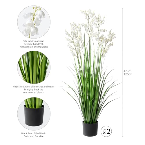 Ttranewsoo Green Onions Home Decor Fake Plants Lily of The Valley Snake Plant Home DéCor Accents Artificial Grass Room Decor Artificial Plants Indoor Artificial Grass 47“ （2PCS ） White - color: 120cm White-2pcs