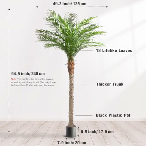 Artificial Phoenix Palm Tree 8ft Tall Outdoor Indoor Decor Fake Plants with 18 Adjustable Leaves, Large Faux Sago Palm Tree for Home Office Living Room Yard Outside Patio Poolside (2, 8ft) - size: 8ft