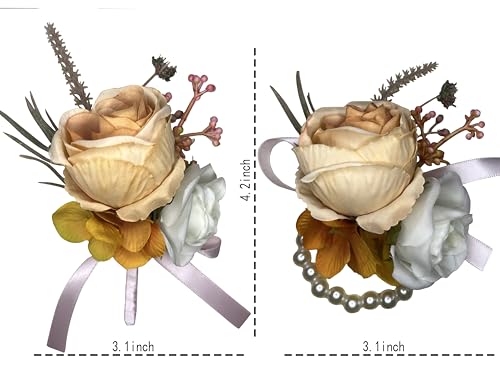 Corsage and Boutonniere Set Corsage Wistlet Burnt Orange Corsage Wrist Artificial Flower Perfert for Proms | Weddings for Bride,Bridesmaids, Groom,Groomsmen Decor (Burnt Orange) - color: Burnt Orange