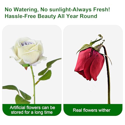 Artificial Flowers Roses Touch Fake Rose Bouquet Flower Stem for Wedding Centerpieces DIY Wreath Home Decorations Silk Roses Mothers Party Fake Outdoor Flowers Decor (Purple Heart 50PCS) - color: Purple Heart 50pcs