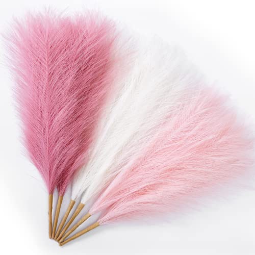 Serwalin Pampas Grass Pink Decor 17.7 Inch 6pcs, Faux Pampas Grass Home Decor, Artificial Pampas Grass Blush Fake Pampas, Short Vase Room Christmas Decoration - color: A Blush & Cream & Pink, size: 17 Inch 6 Pcs
