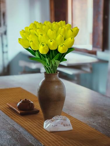 Fake Tulips Flowers 15 Pcs PU Artificial Flower Real Touch Tulip for Home Party Wedding Floral Arrangement Centerpiece Table Party Decoration - color: Fluorescent Green