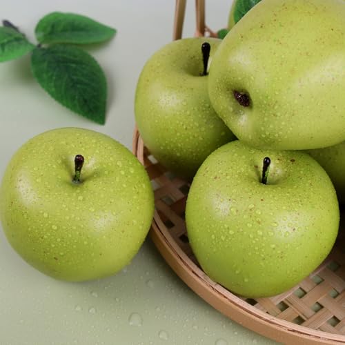 Gresorth 6pcs High Grade 7cm Size Fake Green Apple Decoration Artificial Realistic Fruit Simulation for Home Party Christmas Display - color: G