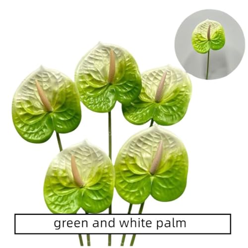 Corkwaw 8 Pcs 23-5/8 inch Artificial Anthurium Flowers Real Touch Fake Flower for Table Centerpieces Arrangement and Bridal Wedding Festival Decor Flower Arrangement (White Green) - color: White Green