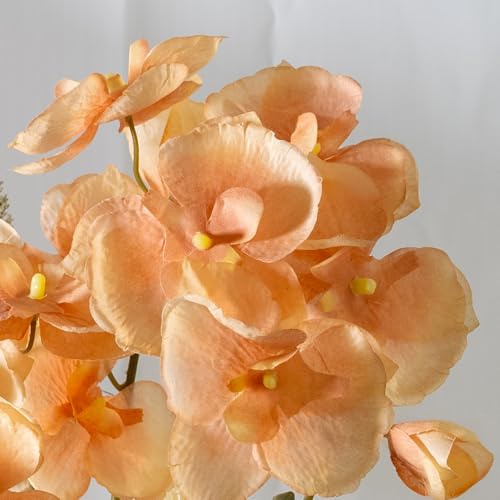 LESING Orchids Flowers Arrangement in Pot,Fake Silk Orchid Artificial Flower with Ceramic Vase Faux Orchid Flower Bonsai Vivid Phalaenopsis Flowers Potting Decoration (Silver Vase,Light Coffee) - color: Silver Vase,light Coffee