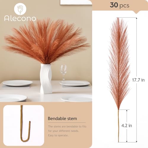 Alecono 30Pcs Pampas Grass Decor 17.7 Inch, Artificial Faux Fall Orange Pampas for Floral Arrangement, and Vase Filler for Boho Home Wedding (No Vase) - color: Orange, size: 30pcs