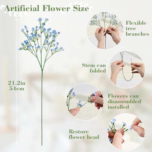 N&T NIETING Babys Breath Artificial Flowers Bulk, 15Pcs Fake Gypsophila Bouquet Flowers Real Touch Faux Babies Breath Arrangement for Wedding Floral Party Home Centerpieces Vase Decoration, Blue - color: Blue, size: 15pcs-Standard