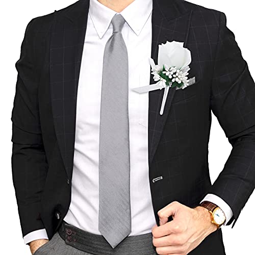 White Wedding Rose Boutonniere with Pins for Men Wedding Best Man Groomsmen Corsage Groom Boutonnieres for Ceremony Party Prom (Boutonniere- White, 6 Packs) - color: Boutonniere- White, size: 6 Packs