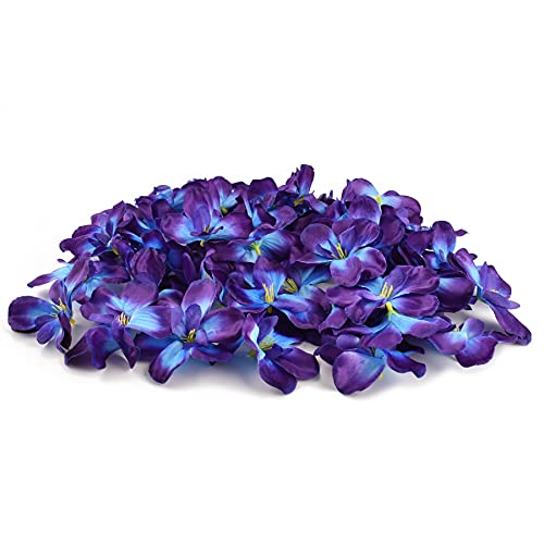 60Pcs Artificial Orchids Flower Heads, Fake Orchid Blooms Head for Wedding Cake Centerpieces Decor Bouquet Making DIY Crafts Bridal Shower Photography Props - color: Purple and Blue