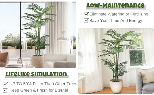 Roselywed Artificial Areca Palm Tree 7FT with 29 Leaves Realistic Tall Large Fake Faux Tropical Silk Plant 84 Inch Black Pot for Indoor Home Office Porch Mall School Decor Housewarming Gift - size: 7ft