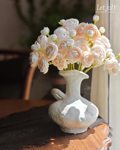 Letjolt Artificial Ranunculus Flower Light Champagne 18pcs | Silk Flowers, Faux DIY Bouquet, Wedding Engagement Centerpieces, Bridal Shower Decorations, Home Decor - color: Light Champagne