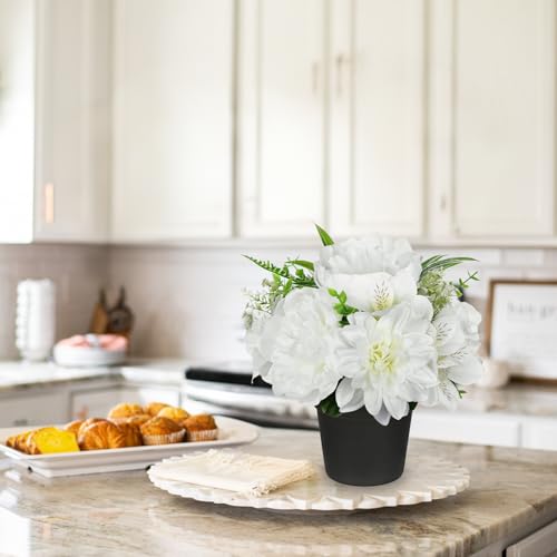GnFlus White Artificial Flowers Small Fake Flowers in Vase Peonies Dahlia Tiger Lily Potted Silk Flower Arrangements Faux Plants & Flowers Home Bathroom Kitchen Table Centerpieces Desk Decor - color: White