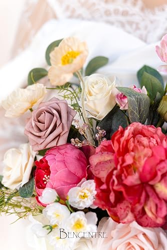 14 Inch Blush Wedding Bouquet for Bride,Spring Wedding Bouquet,hot pink Bridal Bouquets for Bride, for Wedding Ceremony Anniversary,Party and French Rustic Vintage Wedding,Artificial Flowers - color: Blush Pink, size: 14 Inch