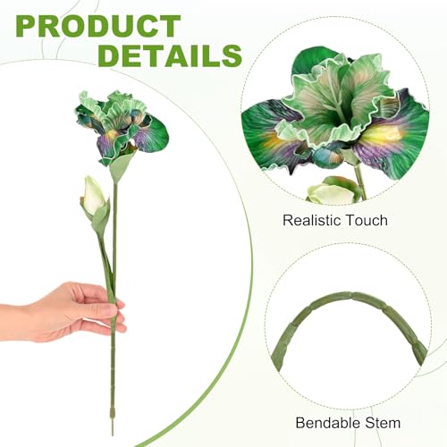 M METERXITY 1-Pack Green Artificial Iris Flowers with Flower Bud,17.7 Inch Faux Iris PU Bouquets Real Touch Faux Flowers for Home/Wedding/Christmas/Party - color: Green