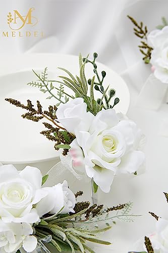 White Artificial Rose Boutonnieres for Men Wedding, 6Pack | Faux Silk Boutonniere for Prom Homecoming Party Anniversary Formal Engagement Graduation Banquet for Groom Best Man - color: 6pcs White Boutonnieres