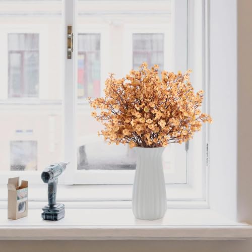 Babys Breath Artificial Flowers Fall Flowers, 8 Bundles Real Touch Light Brown Fake Flowers Silk Flowers Bulk for Vase Home Office Wedding Indoor Outdoor Centerpiece Table Decorations - color: Light Brown, size: 8 Bundles