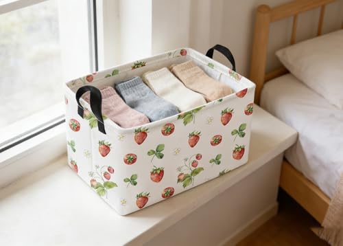 Essme Rectangular Kids Baskets,Strawberry Storage Box,Cute Basket for Kids with Handles for Room Decor, Book Bins,Shelf Basket.(Strawberry) - color: Strawberry
