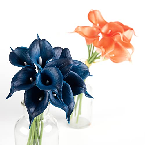 DuHouse 20Pcs Artificial Calla Lily Flower Real Touch Latex Flowers for DIY Wedding Bouquet Party Home Decor (Dark Blue) - color: Dark Blue, size: 20pcs