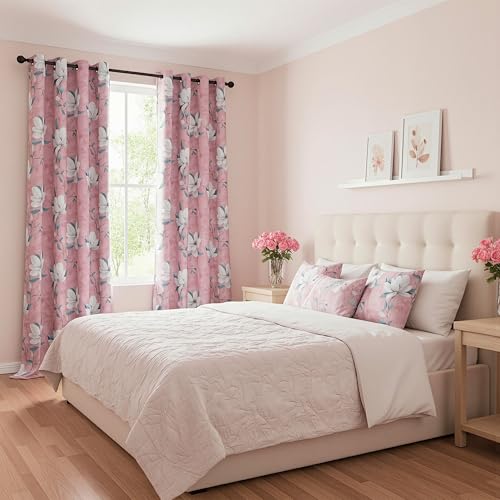MYSKY HOME Floral Blackout Curtains 45 Inch Length Girls Bedroom Black Out Thermal Insulated Privacy Protect White Flower Patterned Grommet Drapes, 52" Wide Each Panel, Pink - color: Pink, size: 52"W x 45"L (Pack of 2)