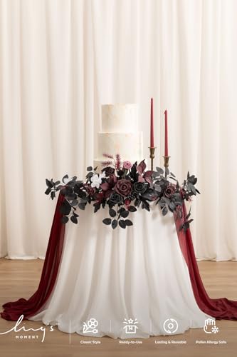 Ling's moment Wedding Artificial Welcome Sign Flowers Swag Arch Floral Garland Decorations Black Burgundy Ceremony Reception Entrance Entryway Party Banquets Easel Wall Home Outdoor(NOT Include Sign) - color: Black & Burgundy