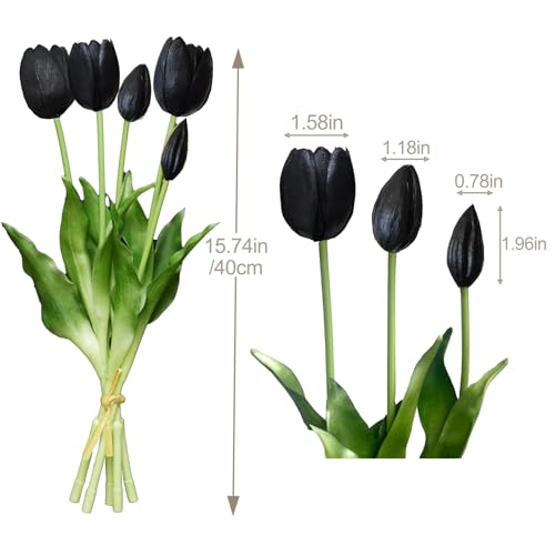 10 Pcs Fake Tulips Tulips Artificial Flowers Real Touch Fake Flowers Artificial Flower Bouquet for Home Table Party Wedding Decoration (Black) - color: Black