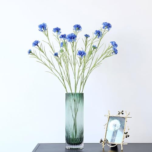 8Pcs 27.56" Blue Artificial Cornflower Stems Chrysanthemum Centaurea Cyanus Wildflowers Silk Cornflower Bunches Fake Flowers Bulk Faux Bachelor's Button for Vase Bouquet Wedding Home Party Decor - color: Blue