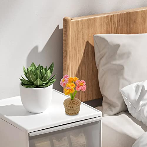 JOONOR 3PCS Mini Crochet Flower Potted Plant,Knitted Fake Tulip Puff Flower for Bathroom Home Kitchen Rustic Table Centerpiece Shelf Decor - color: Color#6