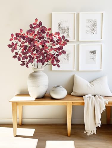 3PCS Artificial Greenery Stems Fall Leaves Branches for Vase Fake Lagerstroemia Faux Branches 28.7 Inch Plants Leaf Bushes for DIY Floral Arrangement Bouquets Festival Party Wedding Home Decor Red - color: Lagerstroemia - Red