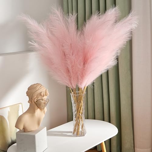 7 Pcs 45" Faux Pampas Grass – Fluffy Artificial Pompous Grass for Tall Floor Vase, Non-Shedding Home Decor, Boho Wedding Flowers, Baby Shower Centerpieces, Bedroom & Living Room Decor (Pink) - color: Pink