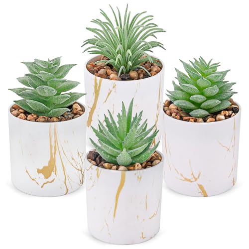 Der Rose Set of 4 Succulents Plants Artificial Mini Fake Succulents Plants for Office Desk Accessories for Women Home Decor(Green) - color: 4-green