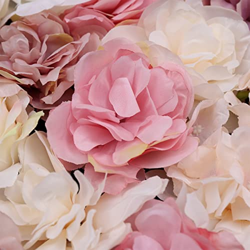 12 Pcs Artificial Flower Wall Panels 3D Flower Background Panel for Wall, 60x40cm Wedding Flower Decorations Wall Silk Rose Panels for Party, Nail, Photo Areas, Stage Background (Pink + Peach) - color: 12pcs, Pink + Peach