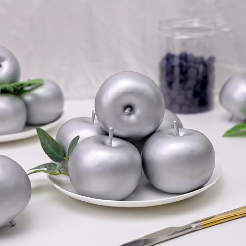 Gresorth 6 PCS Artificial Silver Apple Decorative Fake Apples Fruit Model Home Party Christmas Decoration - color: Silver Apple