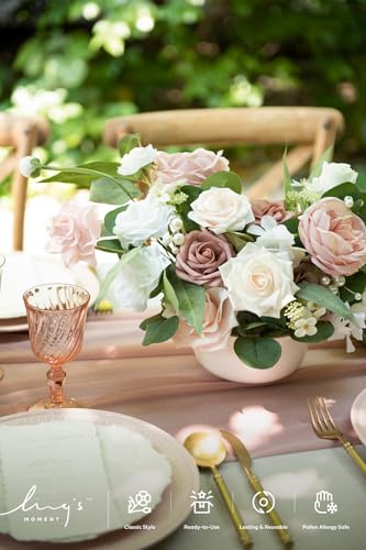 Ling's moment Fake Flowers Box, Faux Artificial Greenery Stems Foam Roses Gardenia Silk Ranunculus Peony Fabic Flower for Centerpieces Bouquet Wedding Vase, Dusty Rose & Pale Peach, Grand Combo - color: Pk-dusty Rose & Pale Peach, size: Grand