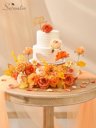 Serwalin Artificial Spring Flowers, Orange Silk Fake Flowers with Stems, Autumn Sunflower Faux Flowers for Wedding Bridal Baby Shower Party DIY Craft Home Cake Decoration - color: Orange Sunflower, size: Square