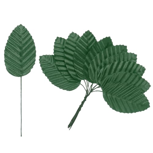 M METERXITY 100-Pack Artificial Silk Leaf, Faux Wire Single Leaves, Fake Flower Leaf with Stem for DIY Bouquet/Wreaths/Wedding/Garland/Party Decorations, Fake Rose Craft Leaves [Green] - color: Green