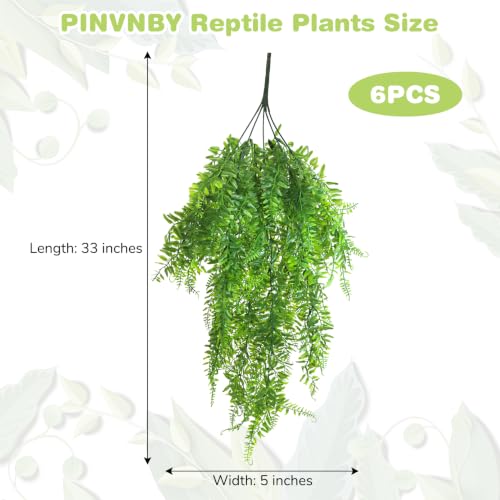 PINVNBY Reptile Plants Hanging Fake Vines Boston Climbing Terrarium Plant with Suction Cup for Bearded Dragons Lizards Geckos Snake Pets Hermit Crab and Tank Habitat Decorations (6 Pack) - size: 6PCS