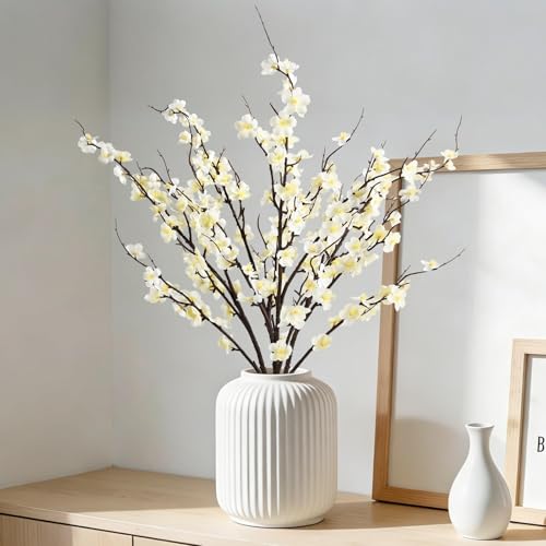 4Pcs Artificial Cherry Blossom Branches Decor, 37.6Inch Faux Spring Summer Flowers, Realistic Long-Stem Artificial Flow Stems for Wedding, Vase Filler, Home, Office Decor, Table Centerpieces (White)